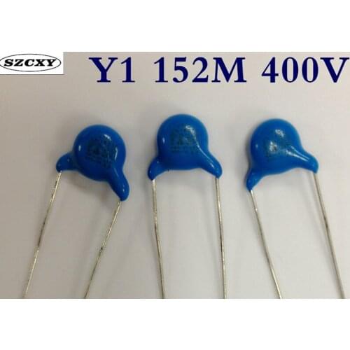 100% New and original 100pcs Y1 152M 400VAC 1.5NF 1500PF Safety Y capacitance
