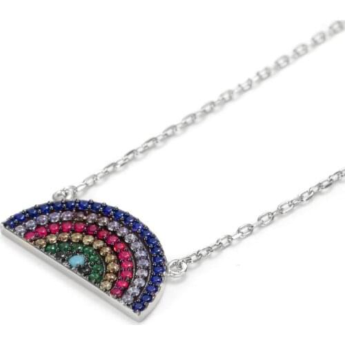 2019 high quality necklace rainbow baguetee cz bar geometric Pendant colorful rainbow Gold filled women fashion choker necklace