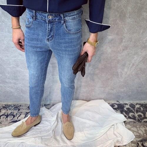 2021 Autumn Fashion Denim Jeans Mens Slim Casual Long Pants Male Korean Style Pencil Pants Men Stretch Trousers Jeans W486