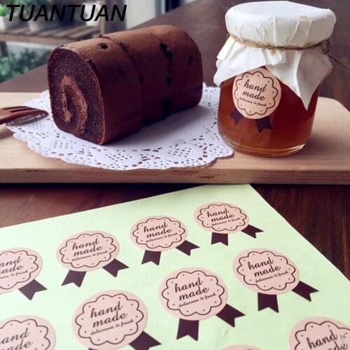 30pcs Bake Package Paper Tags Labels Top Quality HandMade Pink Medal Shape Seal Sticker