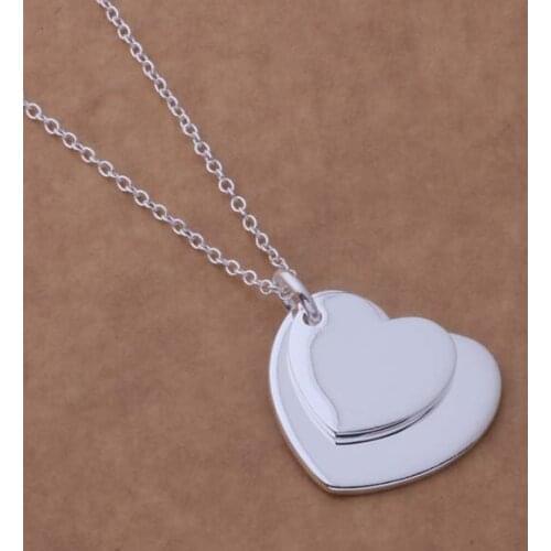 AN688 Hot sterling Necklace fashion jewelry pendant double heart plate /hckaptra bgwajyda silver color