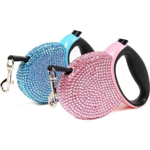 New Dog Puppies Leash Rhinestone Bling Senior Retractable Leash Walking Pets Cats Automatic Leads For Puppy Small Animals