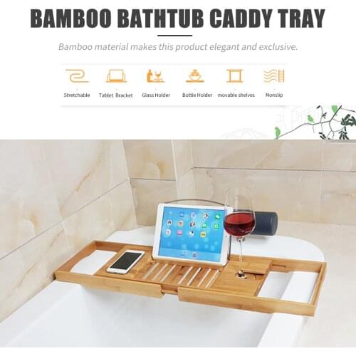 Bamboo Bathtub Tray Shelf For Bath Tub Tray Spa Bathtub Book Wine Tablet Holder Reading Rack Bathtub Bathroom Accessories