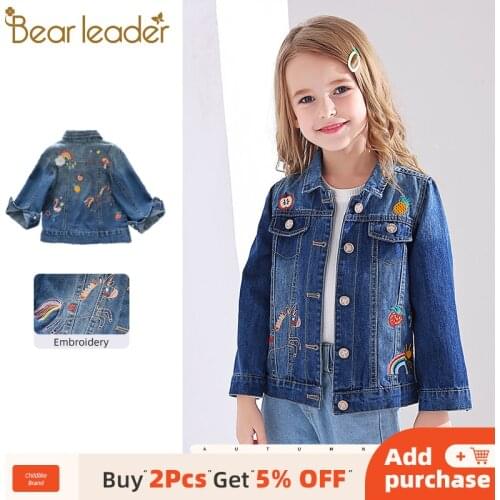 Bear Leader Girls Denim Coats New Fashion Kids Embroidery Cartoon Pattern Jacket Autumn Baby Coat Children Clothes 3 8 Years