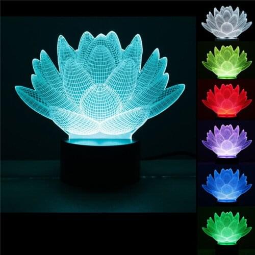 Free shipping Personality Lotus Flower USB 3D Led Night Light 7Colors Changing Mood Desk Lamp Touch Button Kids Living/Bedroom 3