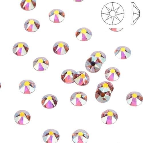 High Brilliance Light Pink AB Shimmer FlatBack Golden Back Non-HotFix Rhinestones Nail Art Crystal 16 Facets Cut