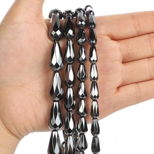 Natural Stone Beads Water Drop Shape Cut Corner Black Hematite For Jewelry Making Needlework Bracelet DIY