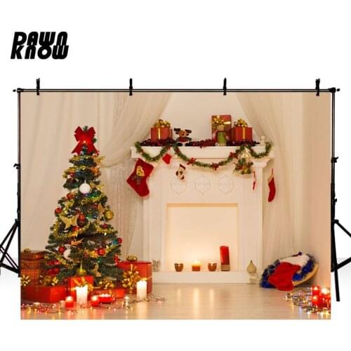DAWNKNOW Merry Christmas Tree Photography Background Indoor Light Fireplace Backdrops For Children Photocall Photo Studio lv1046