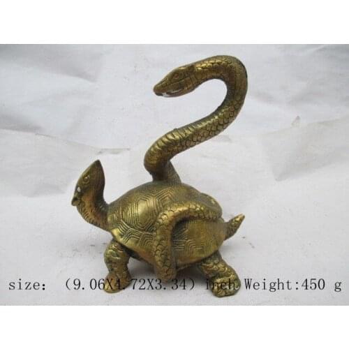 The ancient Chinese collect brass xuanwu. The snake longevity turtle statue