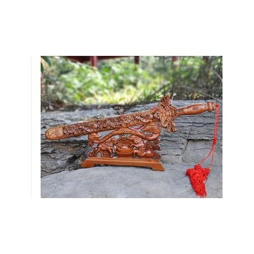 HOME CRAFT OUTLETS 60CM LONG CHINA HANDWORK PEACH WOOD TALISMAN WOOD SWORD CRAFTS DECORATION GIFT HOME FURNISHING STATUE