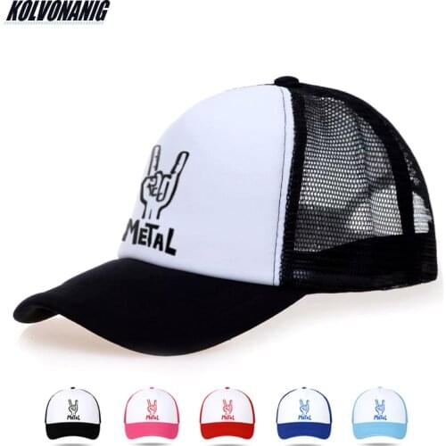 KOLVONANIG Summer Women&Men Breathable Mesh Caps Heavy Metal Rock Print Baseball Cap Cotton Hip Hop Unisex Snapback Trucker Hats