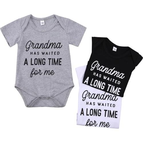 Newborn Babys Girls Boys Clothing Set Letter Printed Bodysuit Short Sleeve Grandma Has Waited A Long Time For Me Romper Jumpsuit