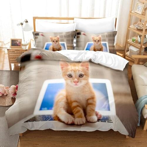 Cute Cat Pattern Bedding Set Soft Microfiber Comforther Cases Pillow Sham Twin Single King Size 3D Animal Bedding Set