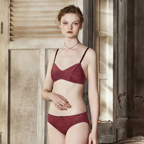 Honviey New Mesh Bra without Steel Ring Bra Set Sexy Womens Bra ultra-thin Red Color Button Plus Size Lingerie Panties Set