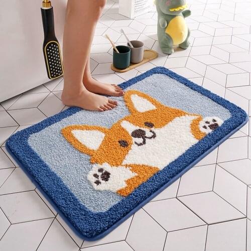 Corgi Dog Funny Floor Mat Bathroom Thickened Doormat Cute Cartoon Animal Furry Rug Absorbent Non-Slip Carpets Kitchen Esterilla