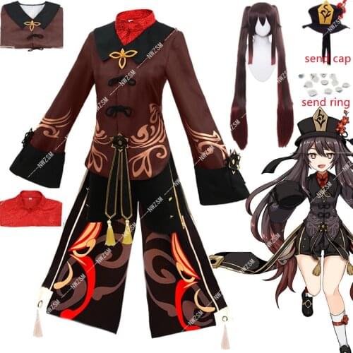 Genshin Impact Hutao Cosplay Costume Uniform Wig Cosplay Anime Game Hu Tao Chinese Style Halloween Costumes For Women