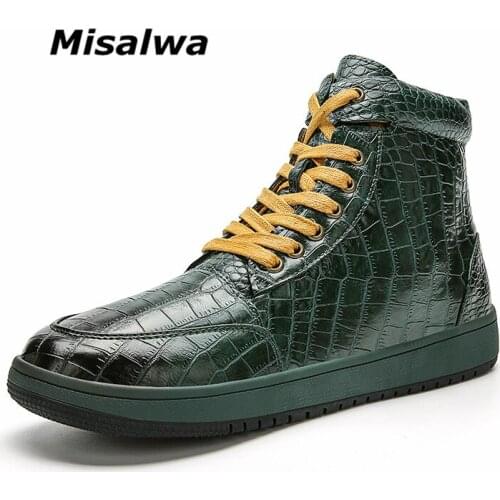 Misalwa Fashion Forward Men Casual Shoes High Top Green Purple Sneakers Daily Mens Footwear Lace Boots