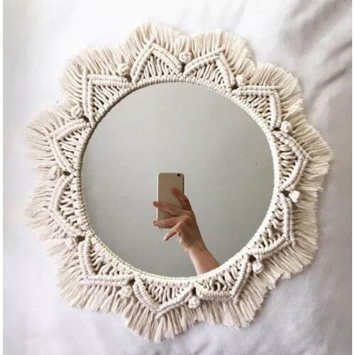 Macrame Mirror Handmade Tapestry Makeup Mirror Compact Bohemia Decoration Home Bedroom Decorative Mirrors Wall Mirrors