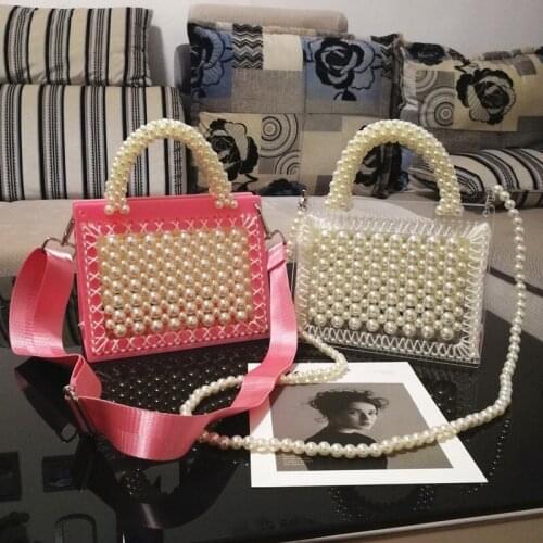 Fashion Beaded Box Pearl Weave Transparent Acrylic Ladies Daily Tote Bag Women Shoulder Bag Handbag For Wedding