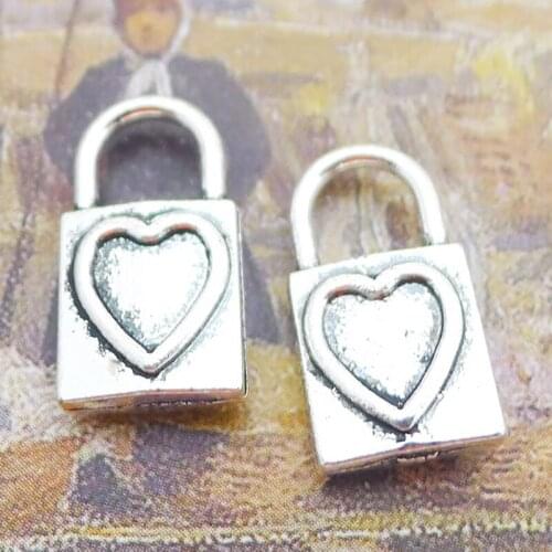 RAINXTAR Fashion Antique Silver Color Alloy Heart Lock Charms 9*17mm 20pcs AAC303