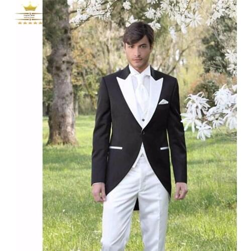 Morning Style Groomsmen Peak White Lapel Groom Tuxedos One Button Men Suits Wedding Best Man Blazer (Jacket+Pants+Tie+Vest) B977