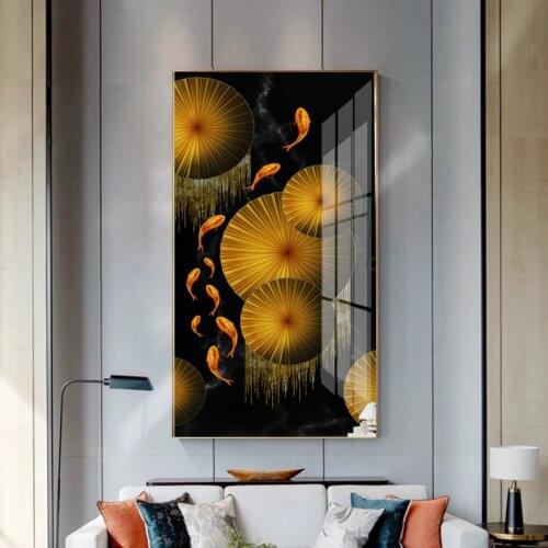 Wall Art Picture HD Print Chinese Abstract Nine Koi Fish Landscape Oil Painting on Canvas Poster For Living Room Modern Decor