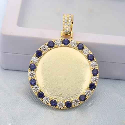 New 30mm Wide 26pcs 3mm Lab Sapphire and Moissanite Memory Pendant in Solid Real 14k Yellow Gold No Chain
