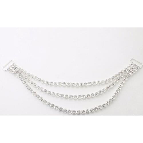 Wholesale 160mm 6 3/10" Diamante Silver Crystal Costura Rhinestone Bikini Bra Chain Connector Buckle Invitation 50pcs Pack
