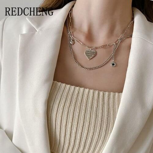 REDCHENG 925 Sterling Silver Necklaces for Women New Fashion Hot Sale LOVE Heart Pentagram Tag Anniversary Fine Jewelry Gifts