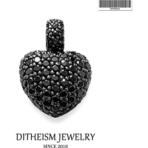 Black CZ Heart Charm Pendant, 2018 New Fashion Jewelry 925 Sterling Silver Vintage Gift For Women Girls Fit Necklace