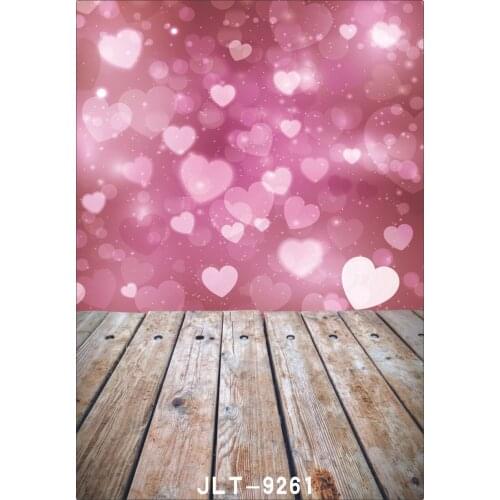 Pink Sweet Heart Valentines Backgrounds for Photo Studio Wooden Floor Computer Printed Photography Backdrops for Wedding Baby