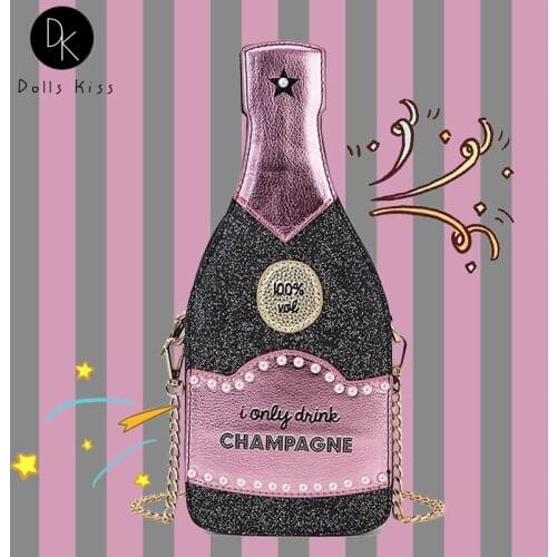 Bling Champagne Bottle Shaped Chain Shoulder Bag for Women Fresh Purses and Handbags Party Clutch Bag Black Sparkling Pouch