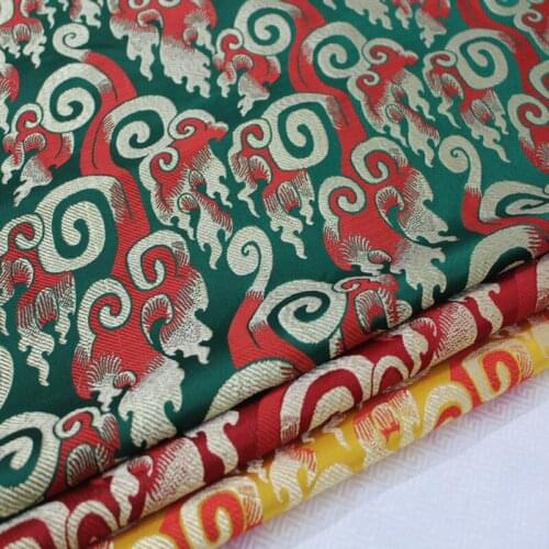 NCF226 Red/Green Clouds Chinese Style Silk Jacquard Satin Mongolian Fabric For Women Qipao DIY Fabric Chinese Style DIY Fabric