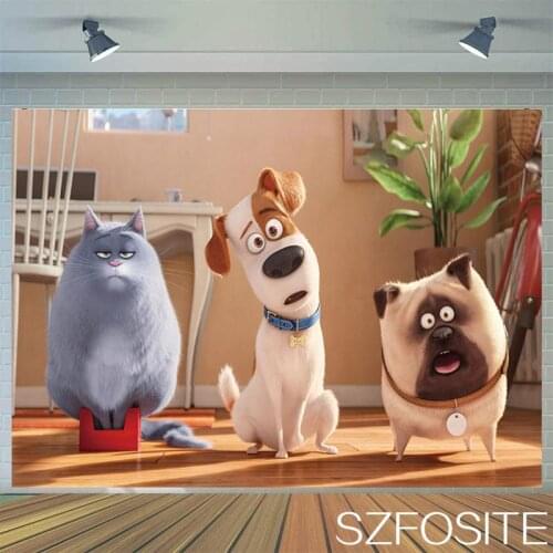 Cartoon Cute Pet Dog Cat Happy Party Background Baby Birthday Table Decoration Newborn Bath Child Photography Photo Vinyl Banner