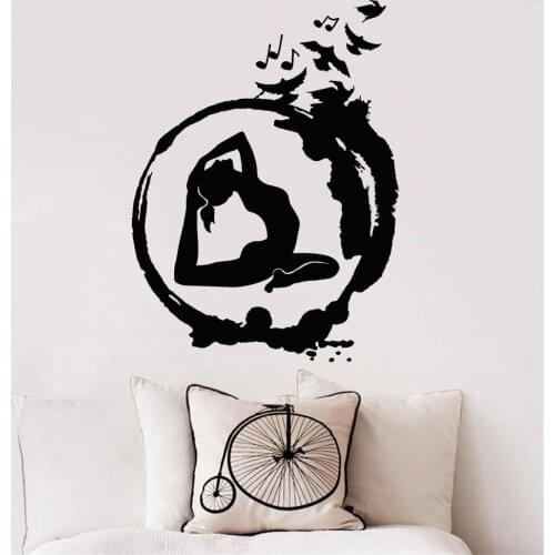 Yoga Vinyl Wall Decal Zen Circle Meditation Buddhism Birds Stickers Home Decoration For Gym Studio Living Room Murals Y711