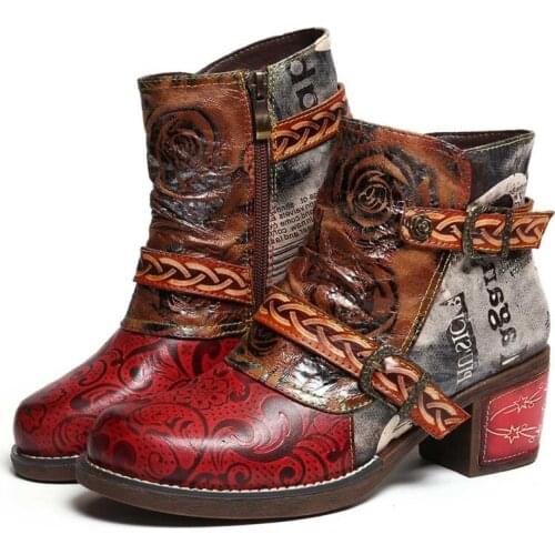 Autumn And Winter Boots Snake Print Color Matching Ethnic Style womens Leather Boots Martin Boots womens mid-heel 35-43