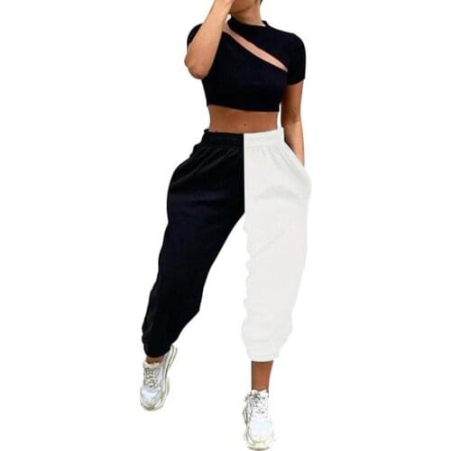 Women Casual Pants Color Block Ankle Tied High Waist Pockets Harem Pants Long Trousers pantalones de mujer 2021