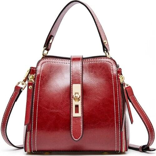 Women Split Leather Handbags Vintage Messenger Bags For Female Elegant Bucket Shoulder Bag Ladies Solid Color Portable Totes New