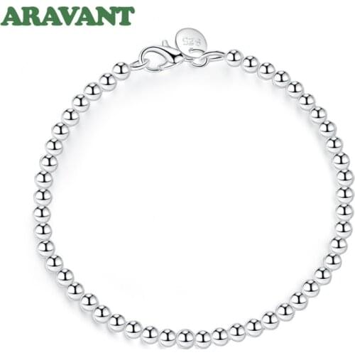 925 Silver Bead Chain Bracelet For Women Silver Jewelry Accessories Wide 4mm 6mm 8mm 10mm