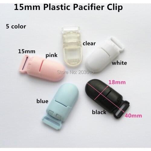 5 color mixed ) 100pcs 1.5CM Kam Brand Plastic Baby Pacifier Dummy Chain Holder Clips for 15mm ribbon Suspender Clips