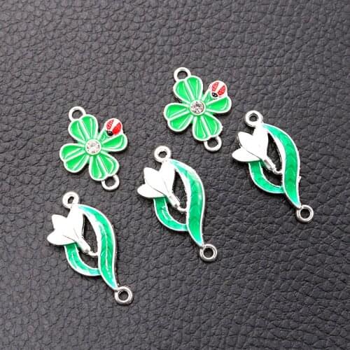 8pcs/lot Enamel Plant Connector Charm Metal Pendants DIY Necklaces Bracelets Jewelry Handicraft Accessories