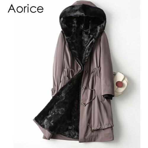 A11007 Women Winter Warm Real Mink Fur Parka Coat Jacket Female Girl Lady Long Hooded Trench Overcoats