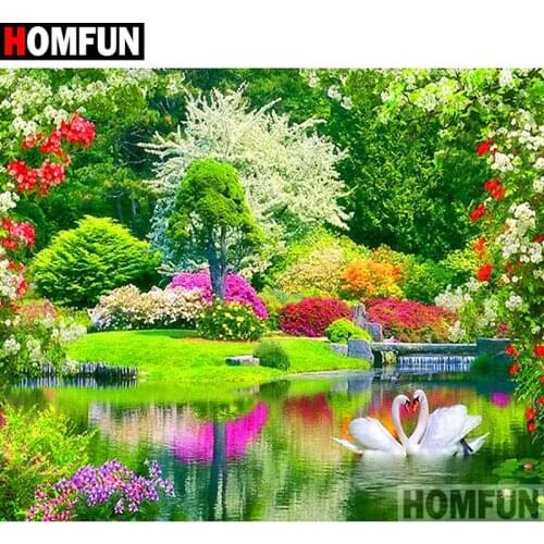 HOMFUN Full Square/Round Drill 5D DIY Diamond Painting "Swan tree scenery" Embroidery Cross Stitch 3D Home Decor Gift A16933