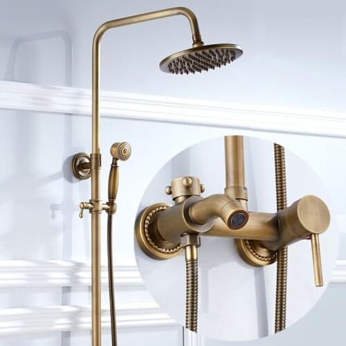 Antique Brushed Brass Bathroom Faucet Bath Faucet Mixer Tap Wall Mounted Hand Held Shower Head Kit Shower Sets