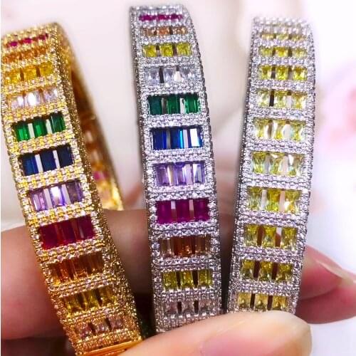 KellyBola Big Jewelry Full Square Zircon Luxury Bracelet Ring 2PCS Preferred Wedding Party CZ Jewelry Set 2021 New