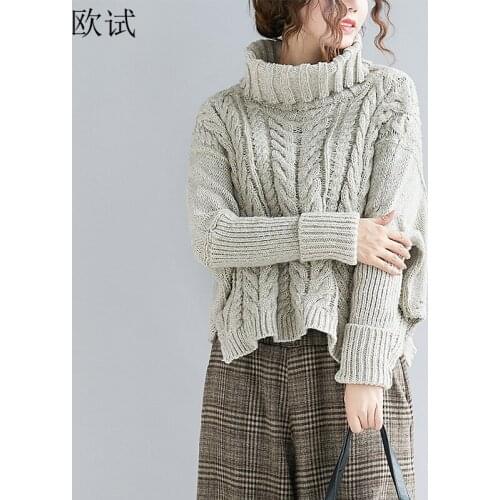 Oversized Turtleneck Knitted Winter Sweater Women Vintage Striped Wool Thick Sweaters Ladies Pullovers Jumper Pull Femme 2021