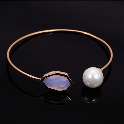 Miasol Crystal Bangle With Crystal And Pearl Golden Pearl Bangle And Crystal Bangle Bracciale B1506