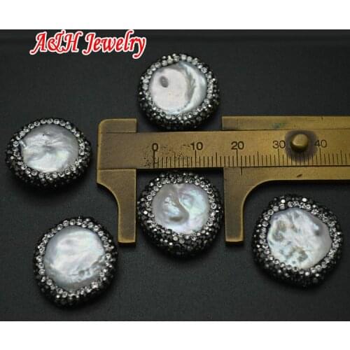 10pcs 20mm Coin Shape Freshwater Pearl Beads Full Rhinestone Paved For Jewelry Making Mateials