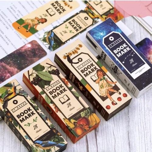 28Pcs/Pack Creative Retro Bookmarks Message Cards Book Notes Paper Page Holder For Books School Supplies Accessories Stationery