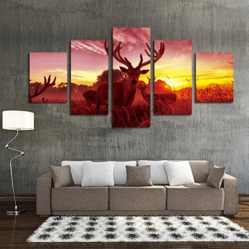 5 Pieces/Set Animal Wapiti Wall Art Paintings On Canvas Sunset Picture Modern Home Decor No Frame HD Print Canvas Painting
